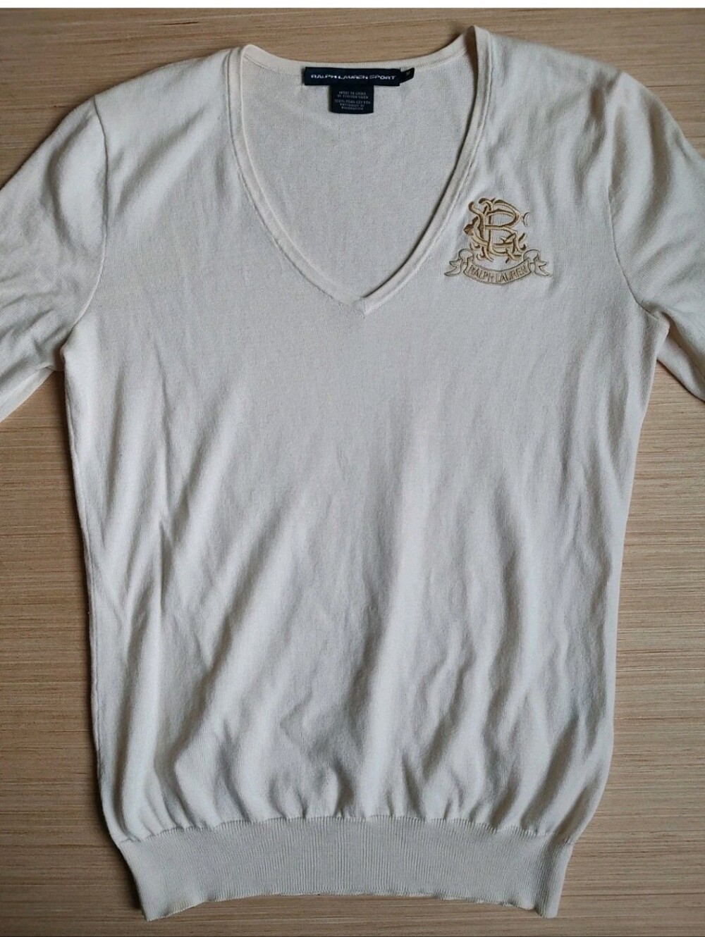 Ralph Lauren Knit Beige Cream Pullover Sweater Pima Cotton Embroidered Logo M - Picture 7 of 16